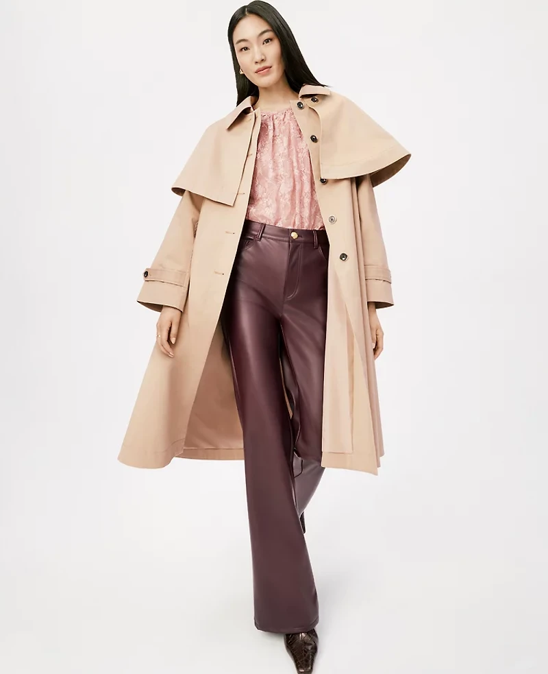 Ann Taylor The Petite Faux Leather Flare Pant Poised Plum Women's