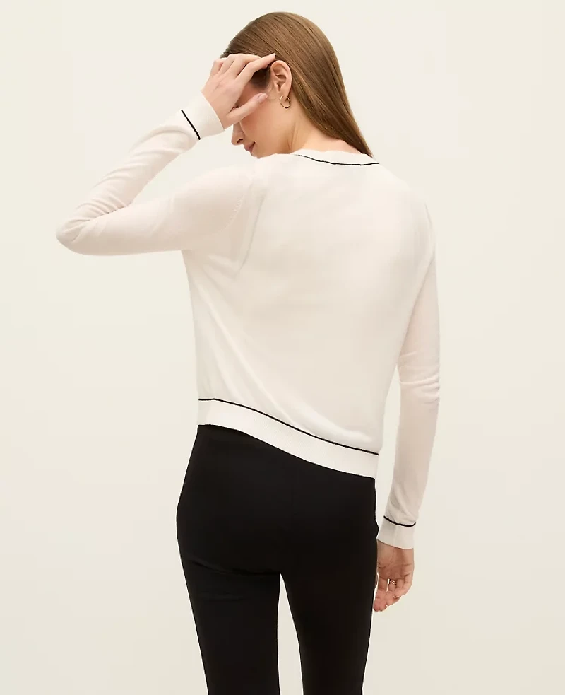 Ann Taylor Tipped Crew Neck Cardigan Winter White Women's