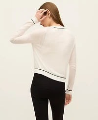 Ann Taylor Tipped Crew Neck Cardigan Winter White Women's