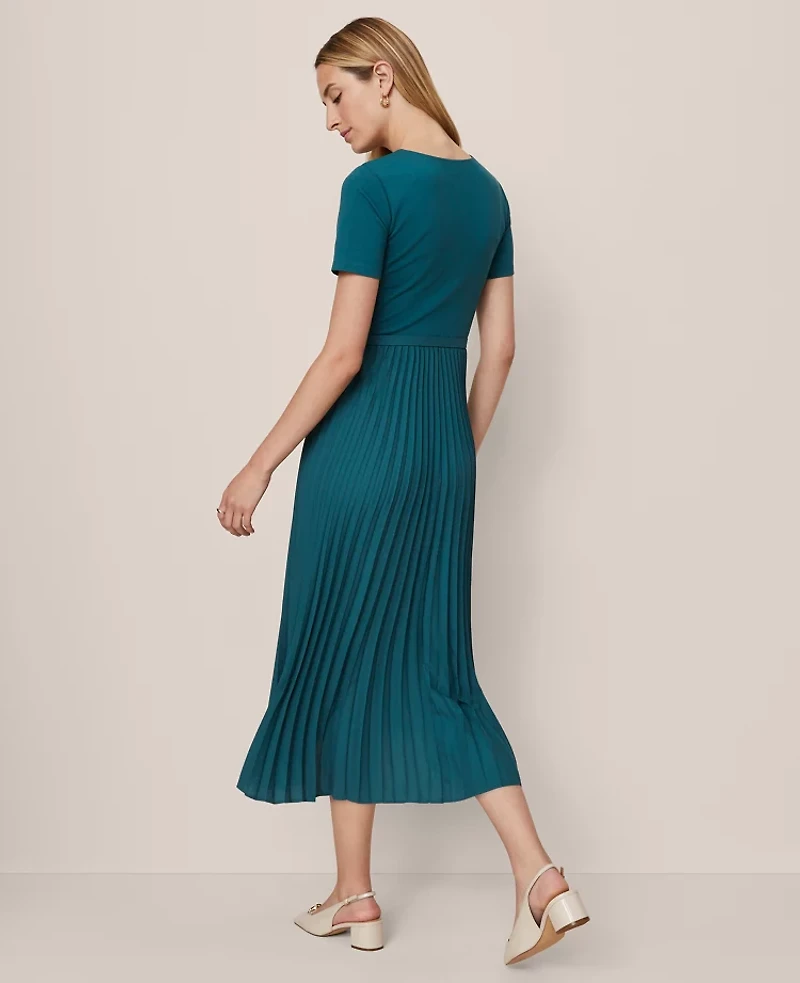Ann Taylor Belted Pleated Midi Dress Women's