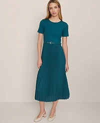 Ann Taylor Belted Pleated Midi Dress Women's