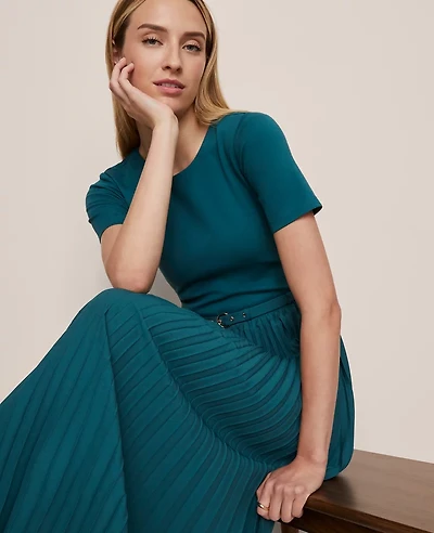 Ann Taylor Belted Pleated Midi Dress Women's