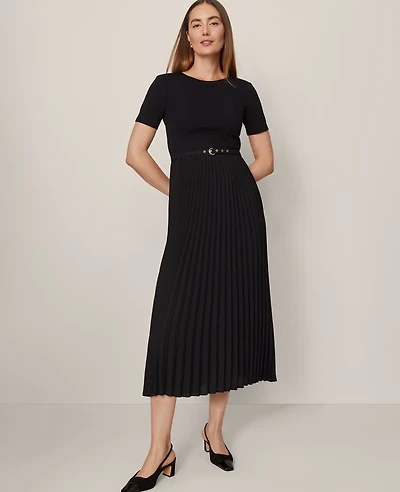 Ann Taylor Belted Pleated Midi Dress Women's
