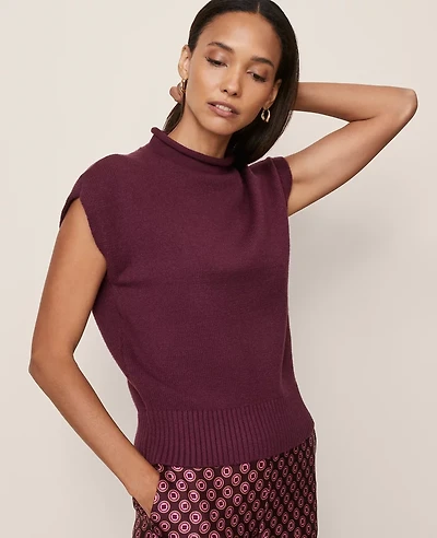 Ann Taylor Roll Neck Sweater Vest Poised Plum Women's
