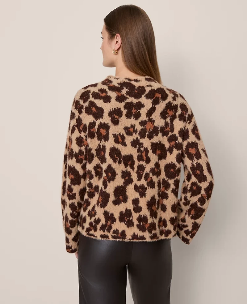 Ann Taylor Animal Print Mock Neck Sweater Cafe Au Lait Women's