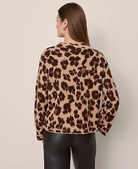 Ann Taylor Animal Print Mock Neck Sweater Cafe Au Lait Women's
