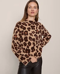 Ann Taylor Animal Print Mock Neck Sweater Cafe Au Lait Women's