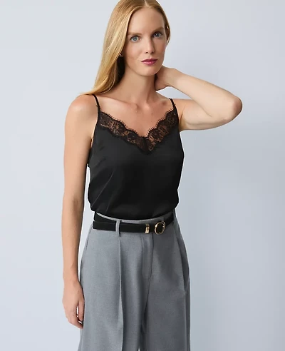 Ann Taylor Petite Lace Trim V-Neck Tank Top Black Women's