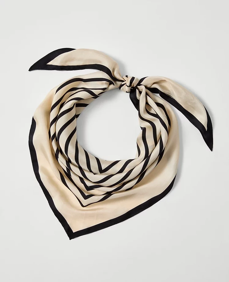 Ann Taylor Striped Triangle Silk Scarf Black Women's