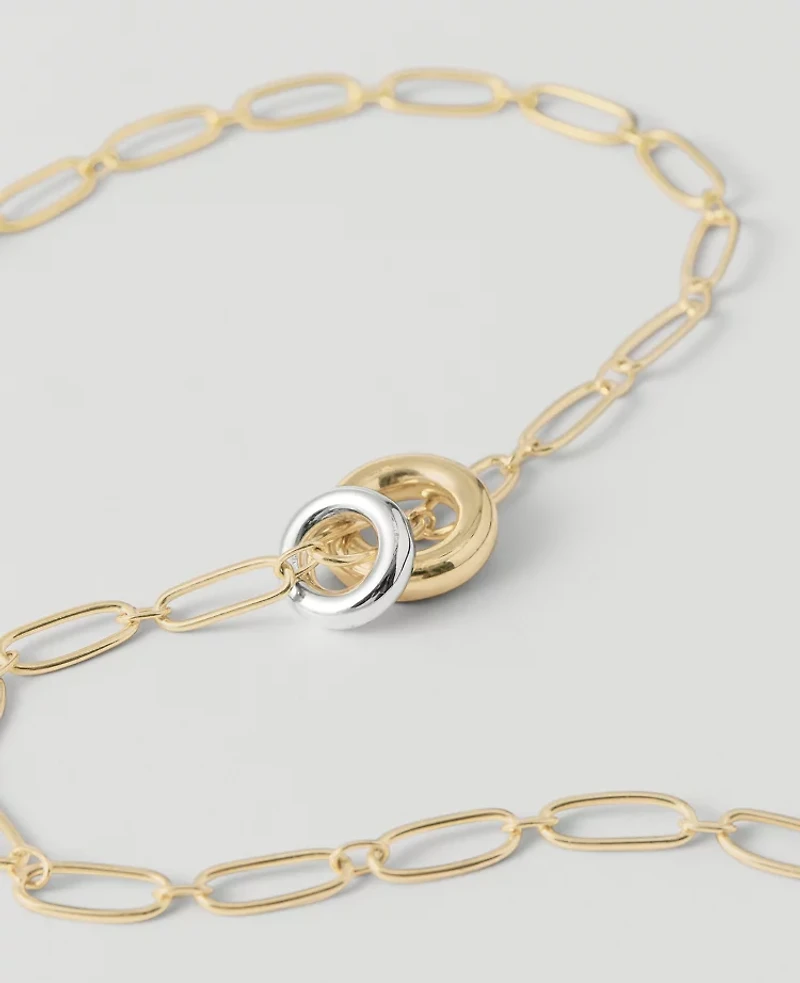 Ann Taylor Mixed Metal Double Ring Necklace Goldtone Women's