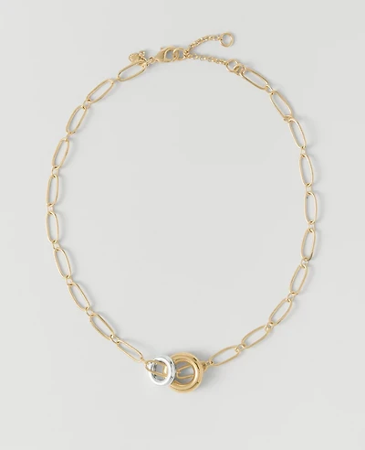 Ann Taylor Mixed Metal Double Ring Necklace Goldtone Women's