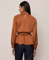 Ann Taylor Petite Satin Tie Waist Blouse Spiced Cider Women's