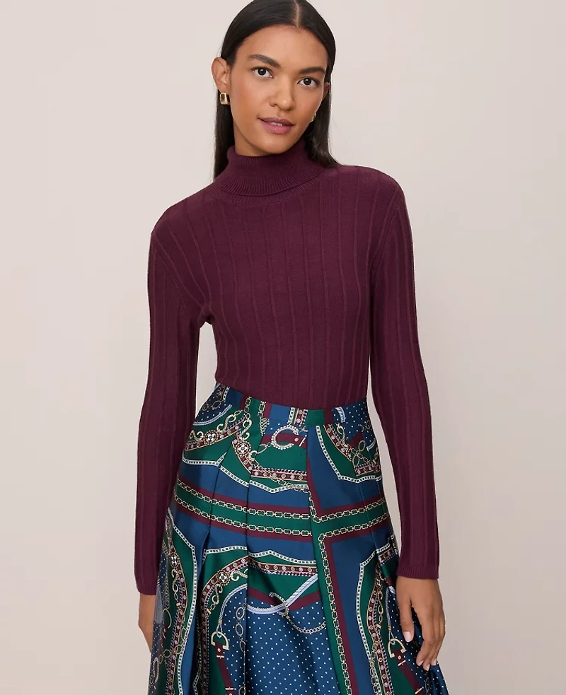 Ann Taylor Petite Ribbed Turtleneck Sweater Poised Plum Women's