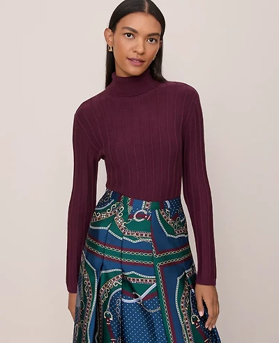 Ann Taylor Petite Ribbed Turtleneck Sweater Poised Plum Women's