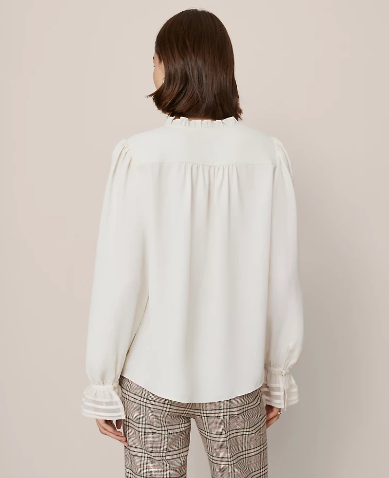 Ann Taylor Petite Ruffle Neck Blouse Winter White Women's