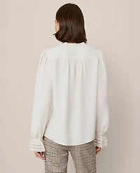 Ann Taylor Petite Ruffle Neck Blouse Winter White Women's