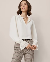 Ann Taylor Petite Ruffle Neck Blouse Winter White Women's