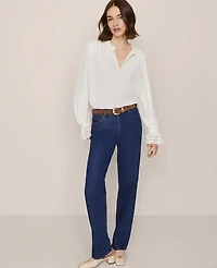 Ann Taylor Petite Ruffle Neck Blouse Winter White Women's
