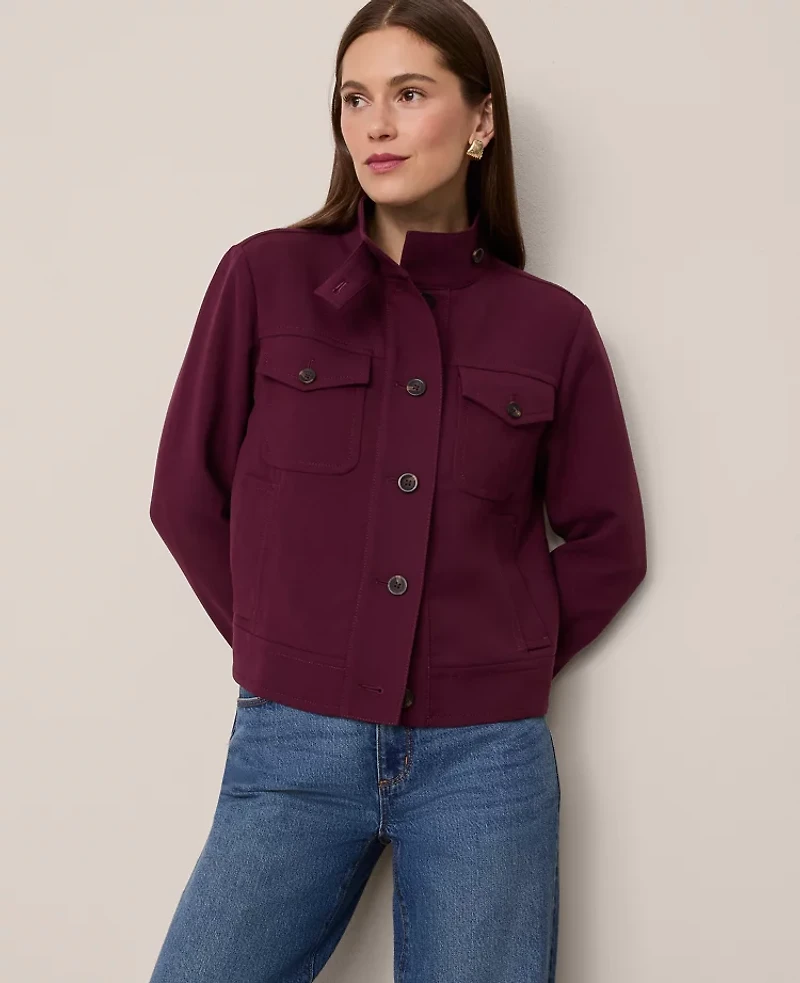 Ann Taylor Moto Bomber Jacket Size Small Poised Plum Women's