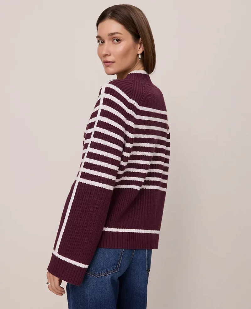 Ann Taylor Petite Weekend Collection Striped Mock Neck Sweater Poised Plum Women's