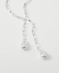 Ann Taylor Double Pearl Lariat Necklace Silvertone Women's