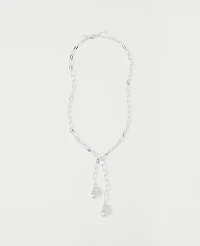 Ann Taylor Double Pearl Lariat Necklace Silvertone Women's
