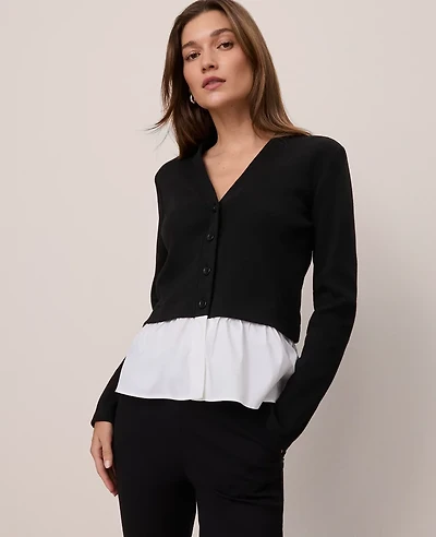 Ann Taylor Weekend Collection Mixed Media Peplum Cardigan Women's