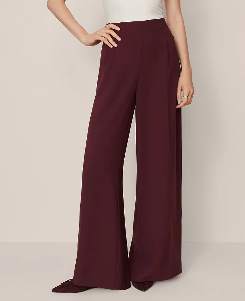 Ann Taylor The Petite Dramatic Wide-Leg Crepe Pant Poised Plum Women's