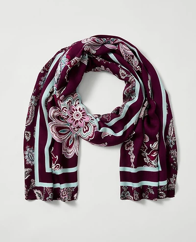 Ann Taylor Paisley Silk Scarf Poised Plum Women's