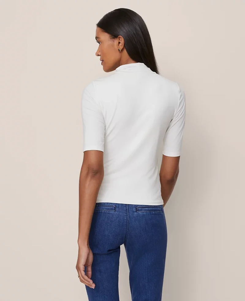 Ann Taylor Mock Neck Elbow Sleeve Top Winter White Women's