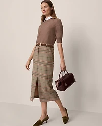 Ann Taylor The Petite Trouser Column Midi Skirt Plaid Pure Chocolate Women's