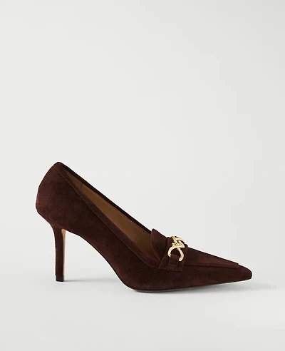 Ann Taylor Chain Pointy Toe Suede Pumps Pure Chocolate Women's