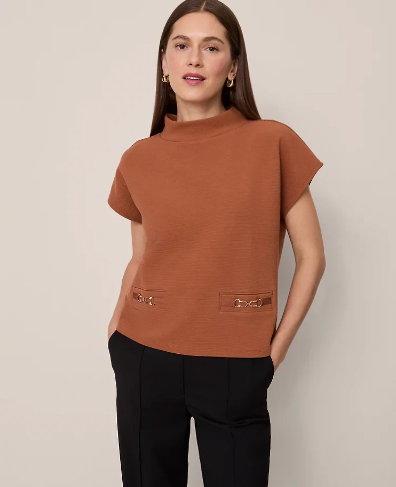 Ann Taylor Horsebit Mock Neck Top Spiced Cider Women's