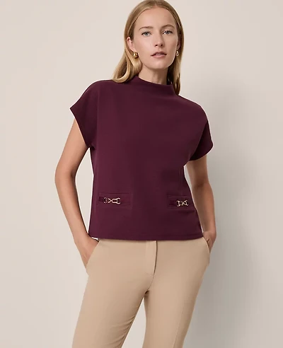 Ann Taylor Horsebit Mock Neck Top Poised Plum Women's