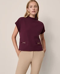 Ann Taylor Horsebit Mock Neck Top Poised Plum Women's