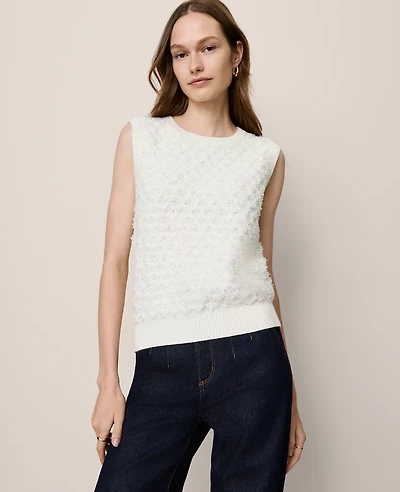 Ann Taylor Petite Tweed Sweater Shell Top Winter White Women's