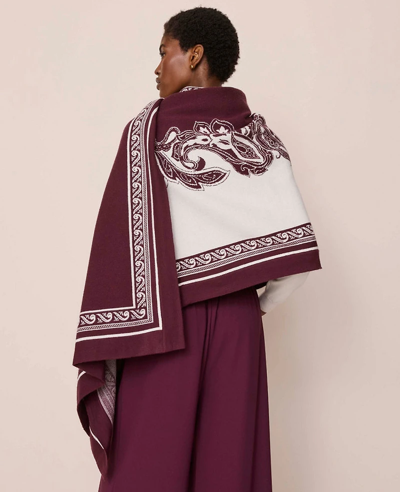 Ann Taylor Paisley Wrap Poncho Poised Plum Women's