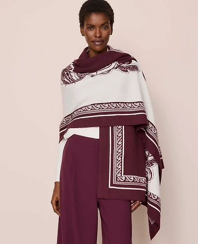 Ann Taylor Paisley Wrap Poncho Poised Plum Women's