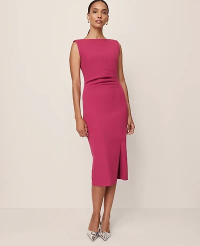 Ann Taylor Gathered Midi Sheath Dress Size 18 Berry Splash Women's
