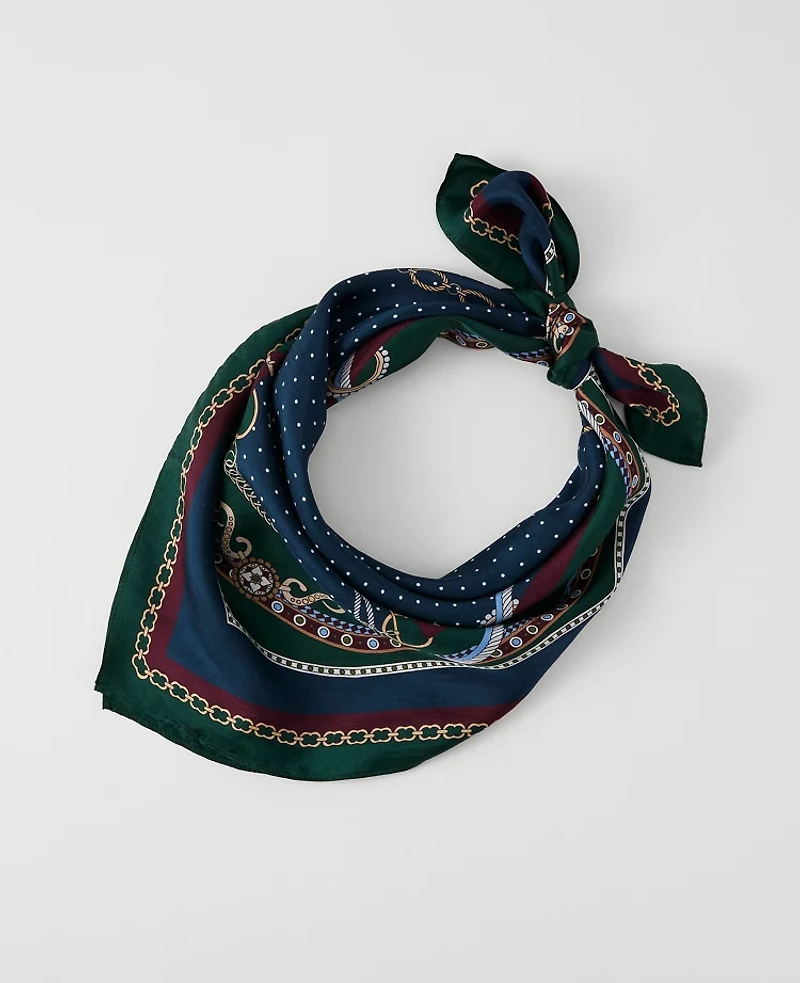 Ann Taylor Silk Chain Link Print Little Scarf Moonlit Backdrop Women's