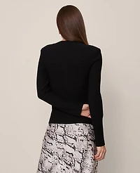 Ann Taylor Petite Ribbed Crew Neck Cardigan Black Women's