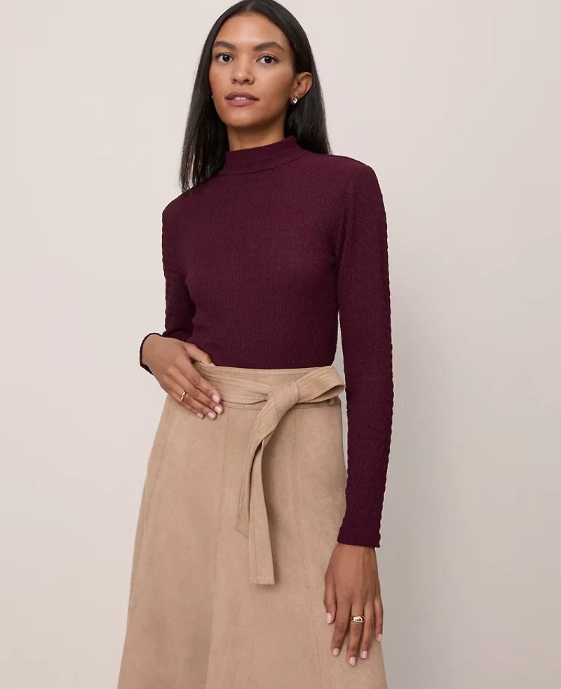 Ann Taylor Knit Mock Neck Top Poised Plum Women's