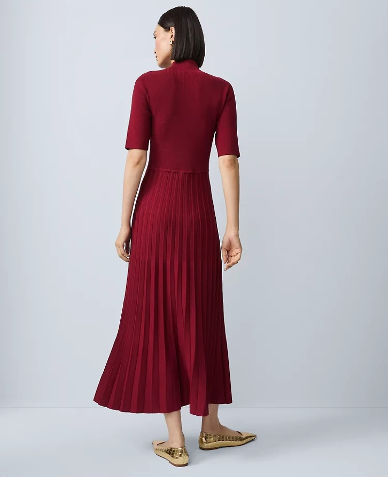 Ann Taylor Mock Neck Pleated Sweater Dress Cherry Pie Women's