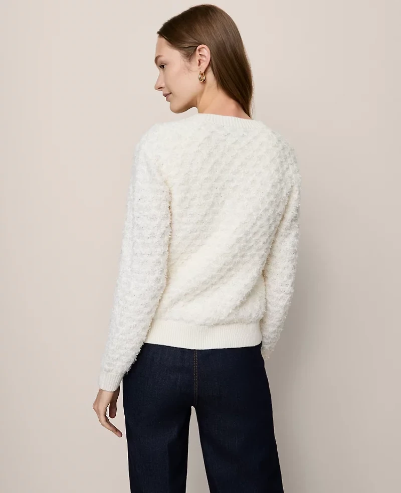 Ann Taylor Tweed Cardigan Winter White Women's