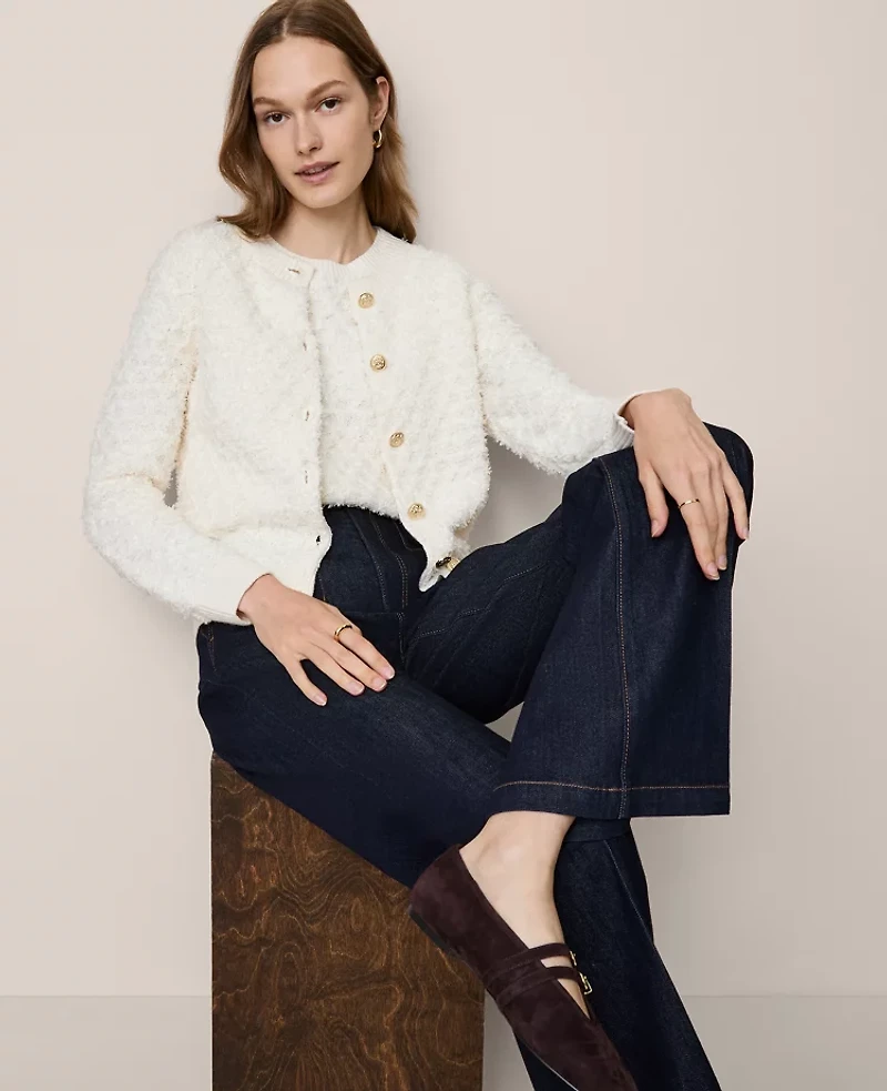 Ann Taylor Tweed Cardigan Winter White Women's