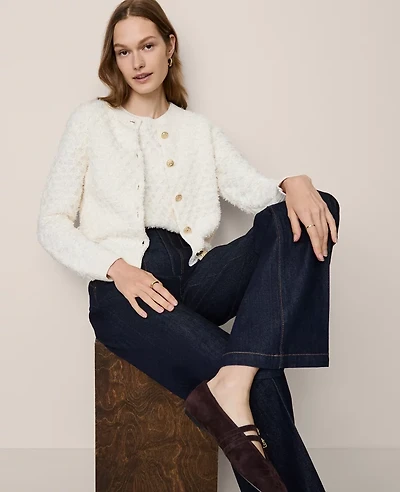 Ann Taylor Tweed Cardigan Winter White Women's