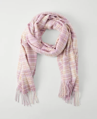 Ann Taylor Plaid Fringe Scarf Lavender Frost Women's