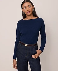 Ann Taylor Petite Cashmere Boatneck Sweater Size Small Navy Women's