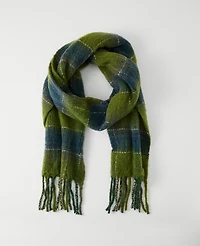 Ann Taylor Brushed Plaid Fringe Scarf Muted Moss Women's