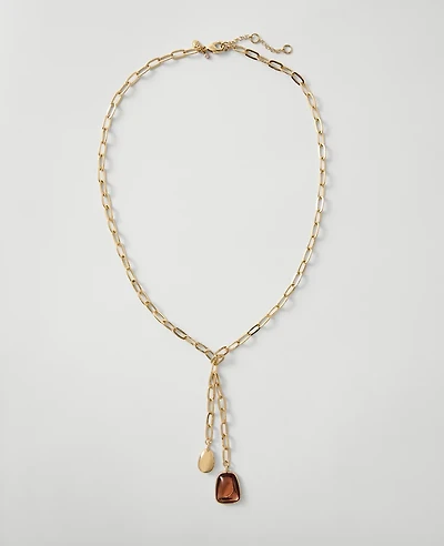Ann Taylor Metal Gem Lariat Necklace Goldtone Women's
